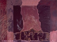 a painting with a red, brown, and black background