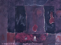 a painting with red, purple, and black colors
